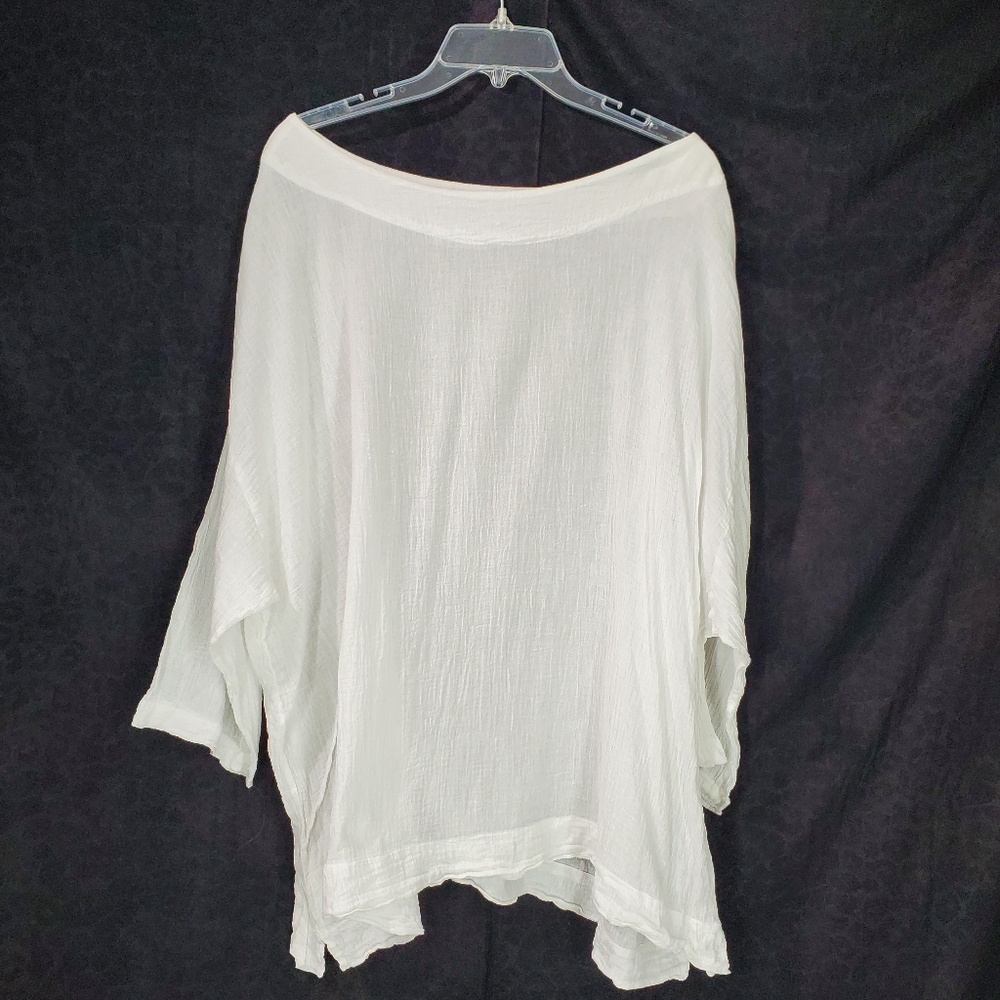 Bryn Walker Womens Gauzy Top Size L White Drop Shoulder 100% Cotton Lagenlook